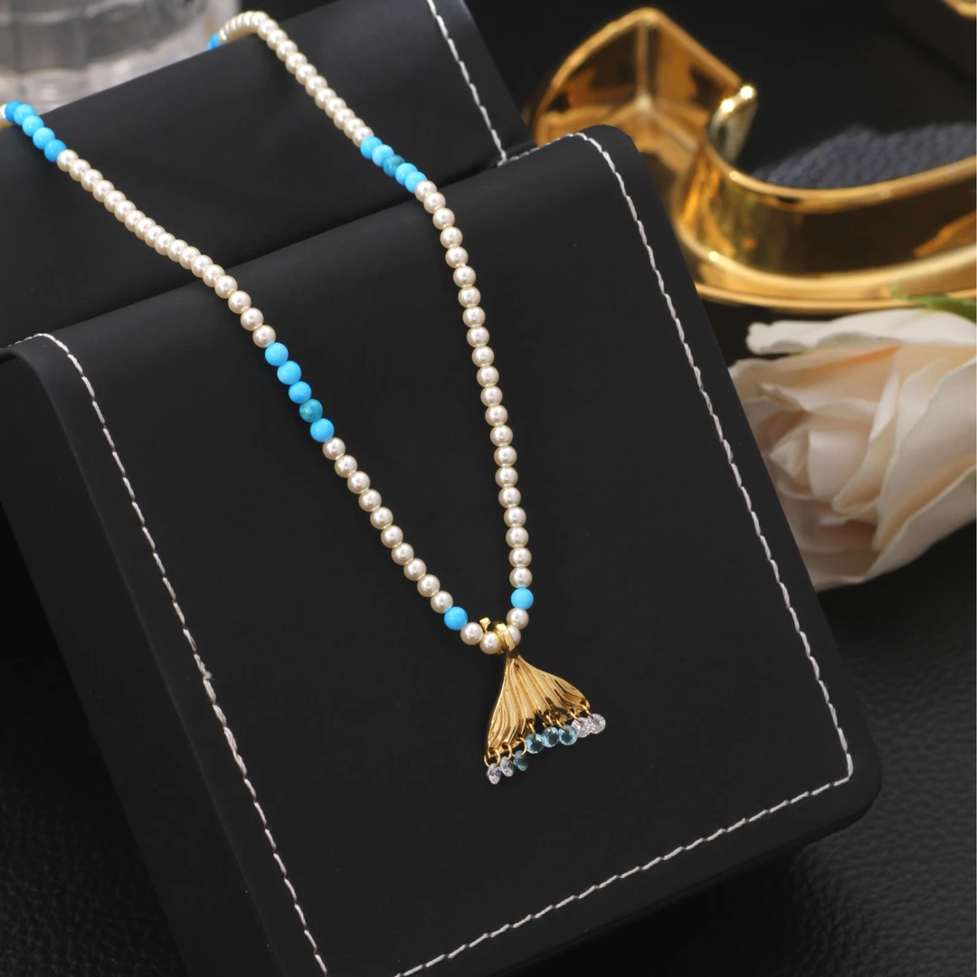 铜合金项链 《货号8855》蓝白相间鱼尾裙子项链