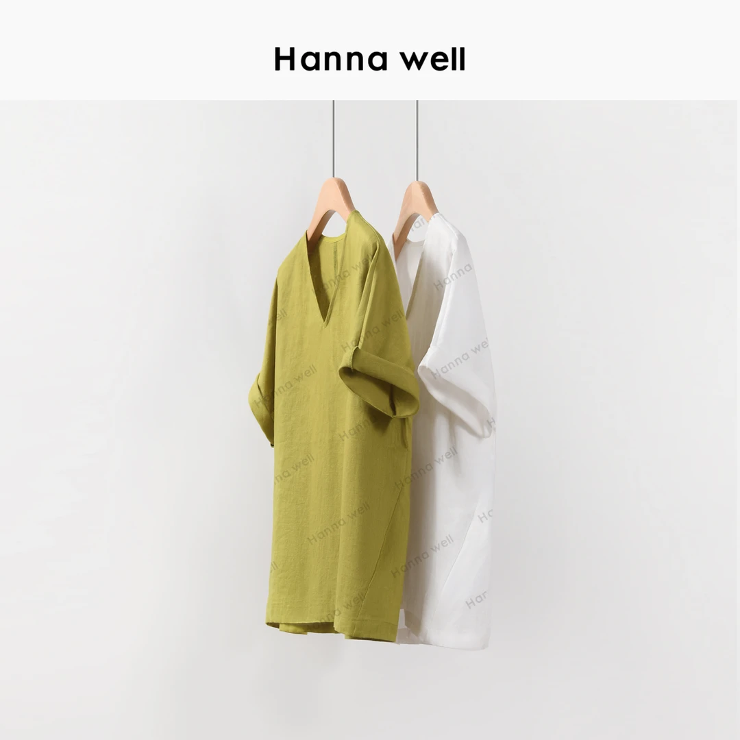 125号【年中狂欢】不退换！“青柠汽水”100亚麻 气质V领上衣 SY4B6534