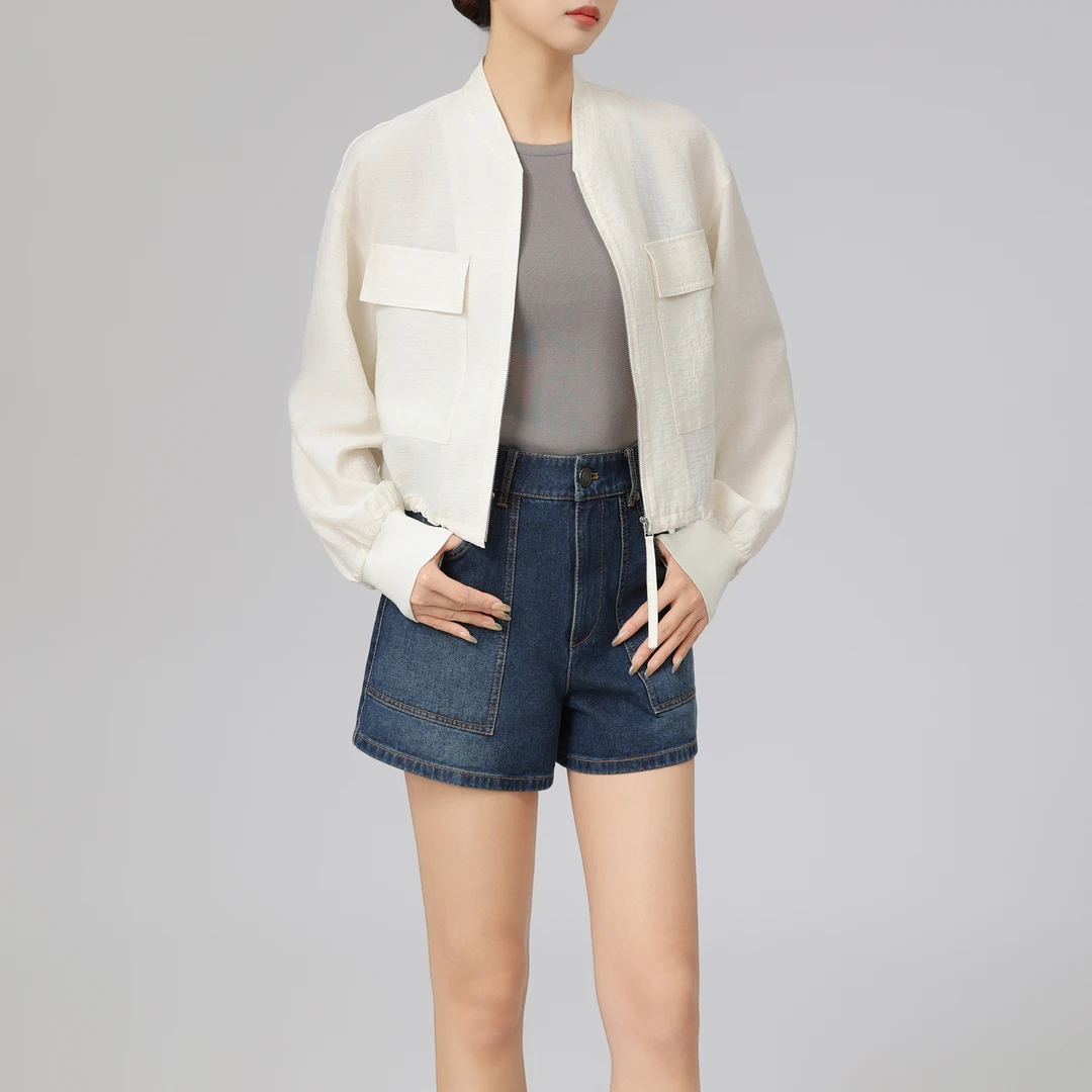 AMASS/阿玛施25早春新款立领上衣时尚肌理感百搭衬衫外套女540014