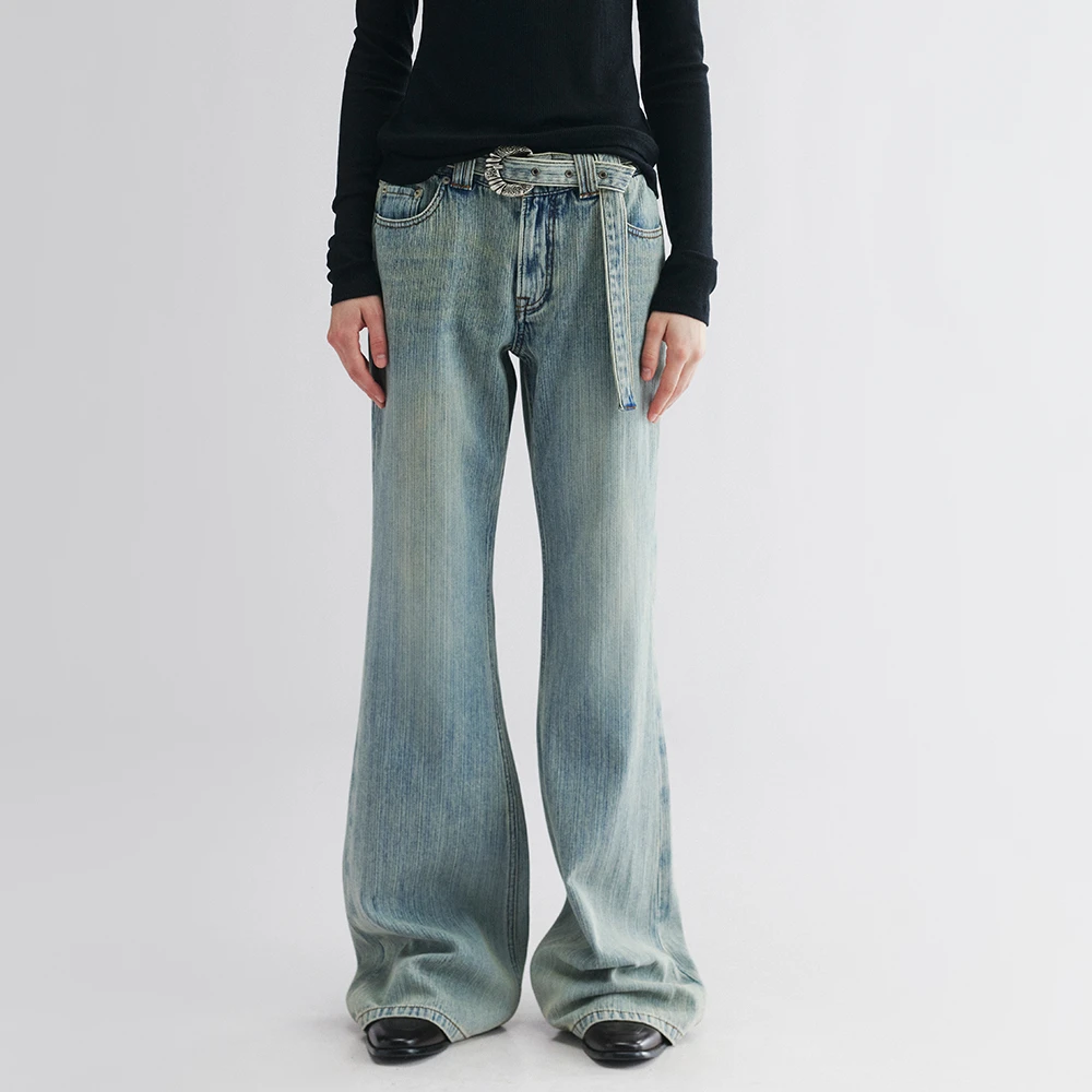 UOOYAA/乌丫2025秋季新款复古低腰微喇牛仔裤UY25364N237140