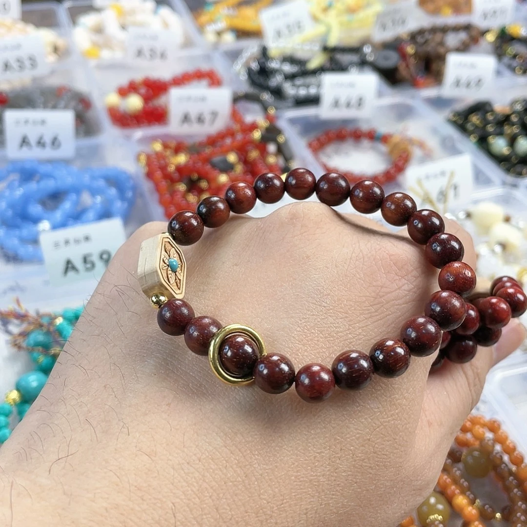 檀香木手串银S925镀金镶嵌