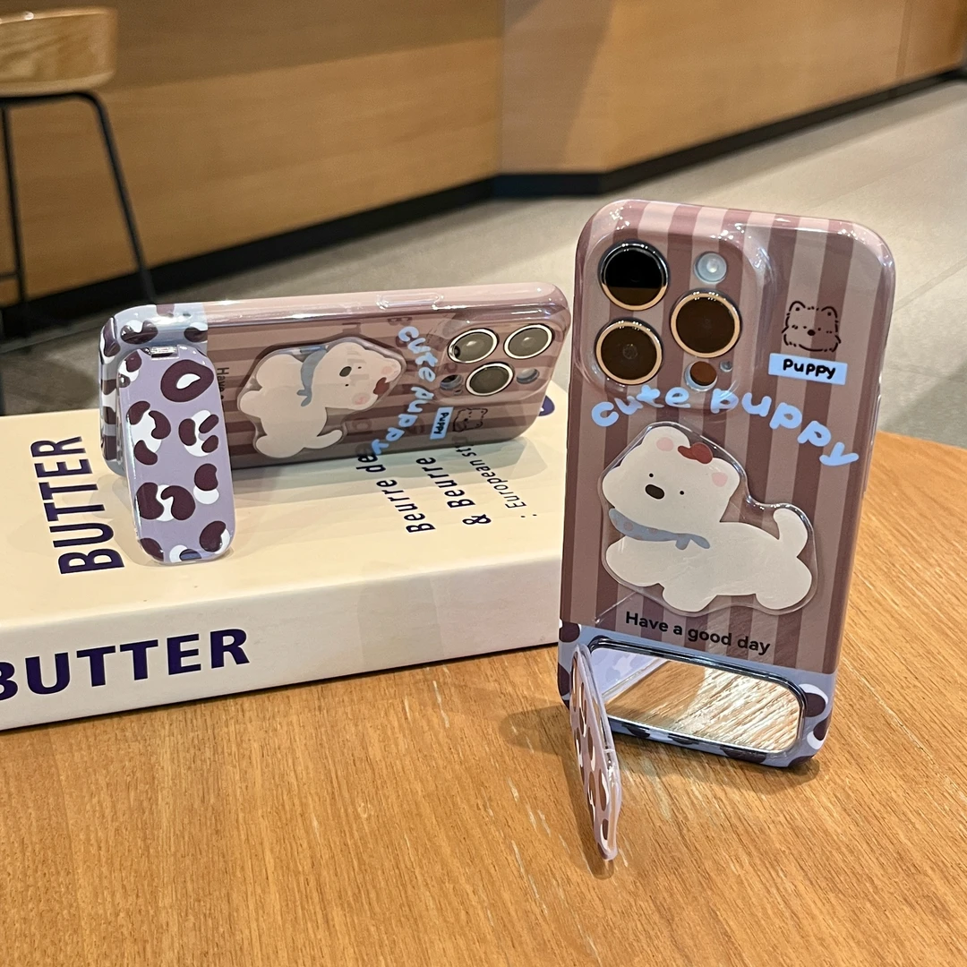 雅天立ins拼接豹纹条纹小狗适用苹果16手机壳华为P70vivoppo小米