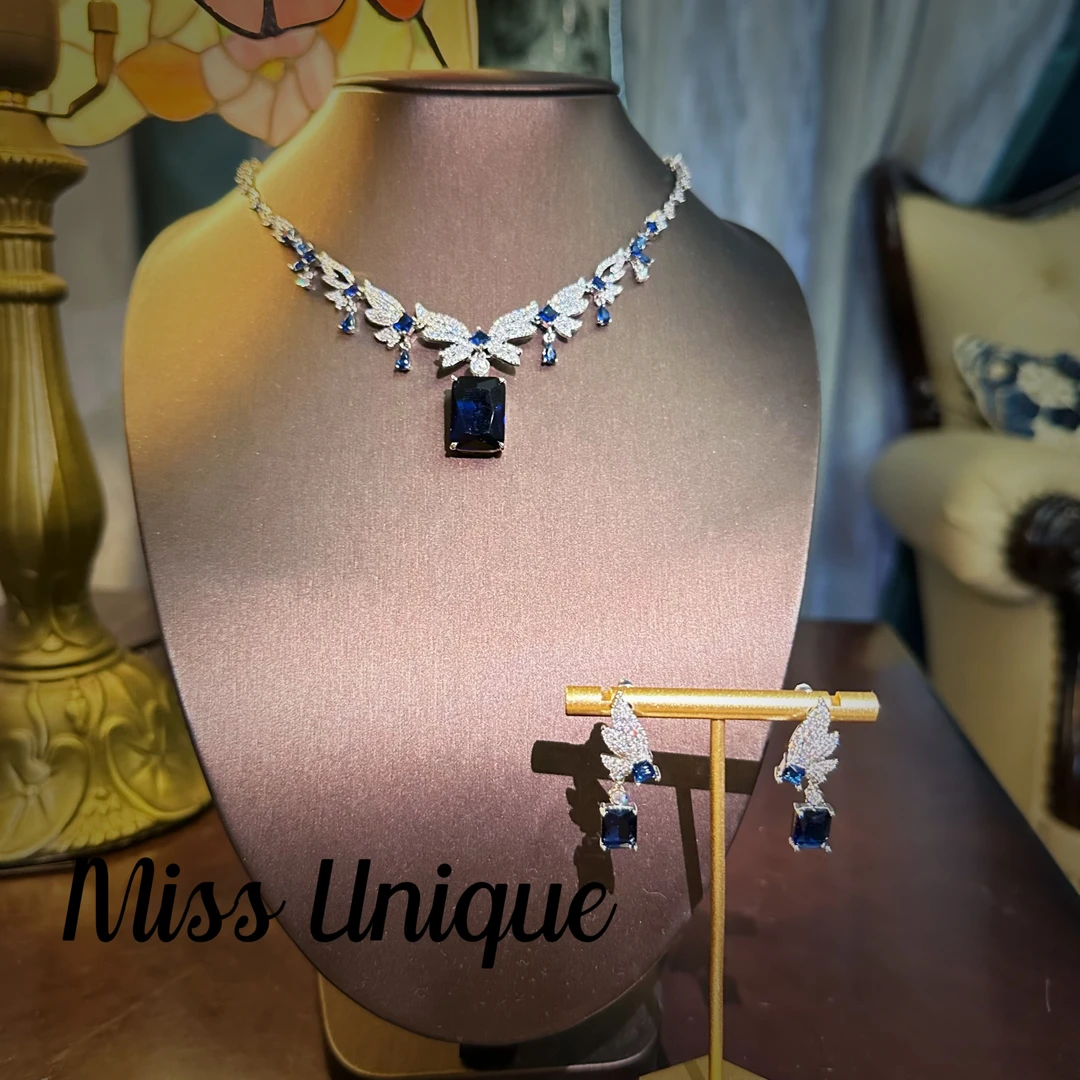 S6207红蓝方糖蝴蝶翅膀项链套装