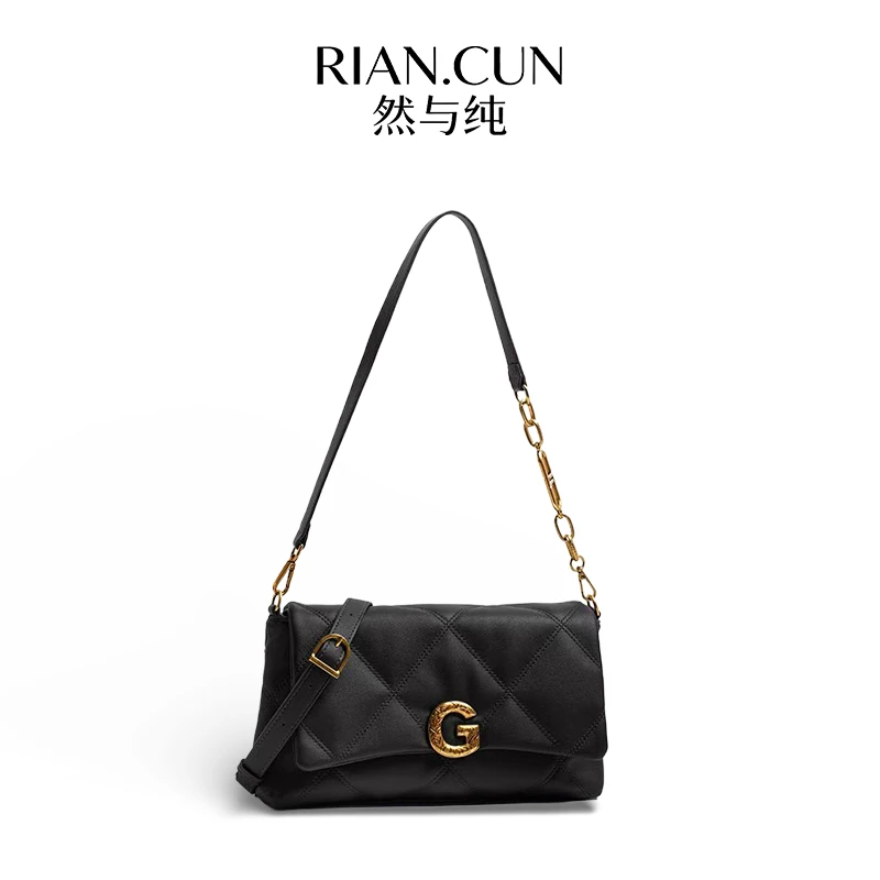 RAIN.CUN冬季2025新款轻奢设计单肩斜挎女包 QYX-98116-黑色