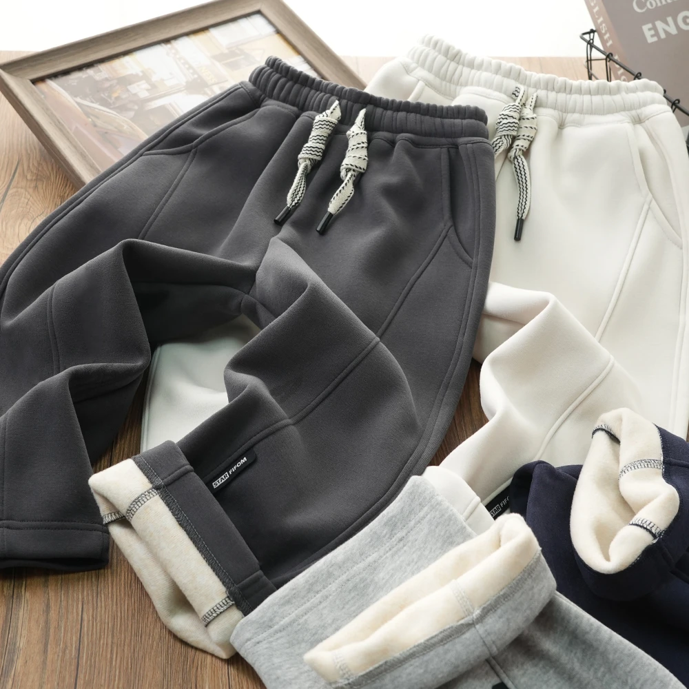 男童冬季保暖儿童加绒阔腿裤抽绳百搭中大童休闲裤25447