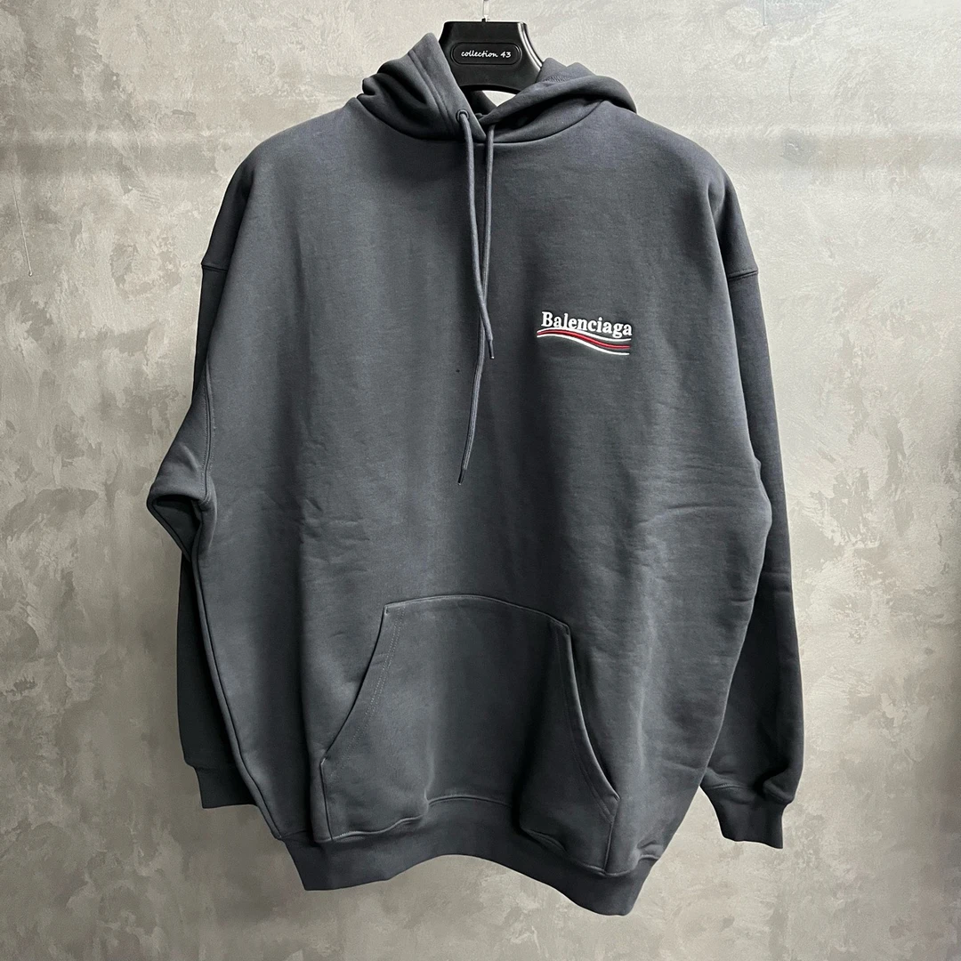 全新未使用 Balenciaga/巴黎世家 灰色印花套头连帽长袖卫衣/xs