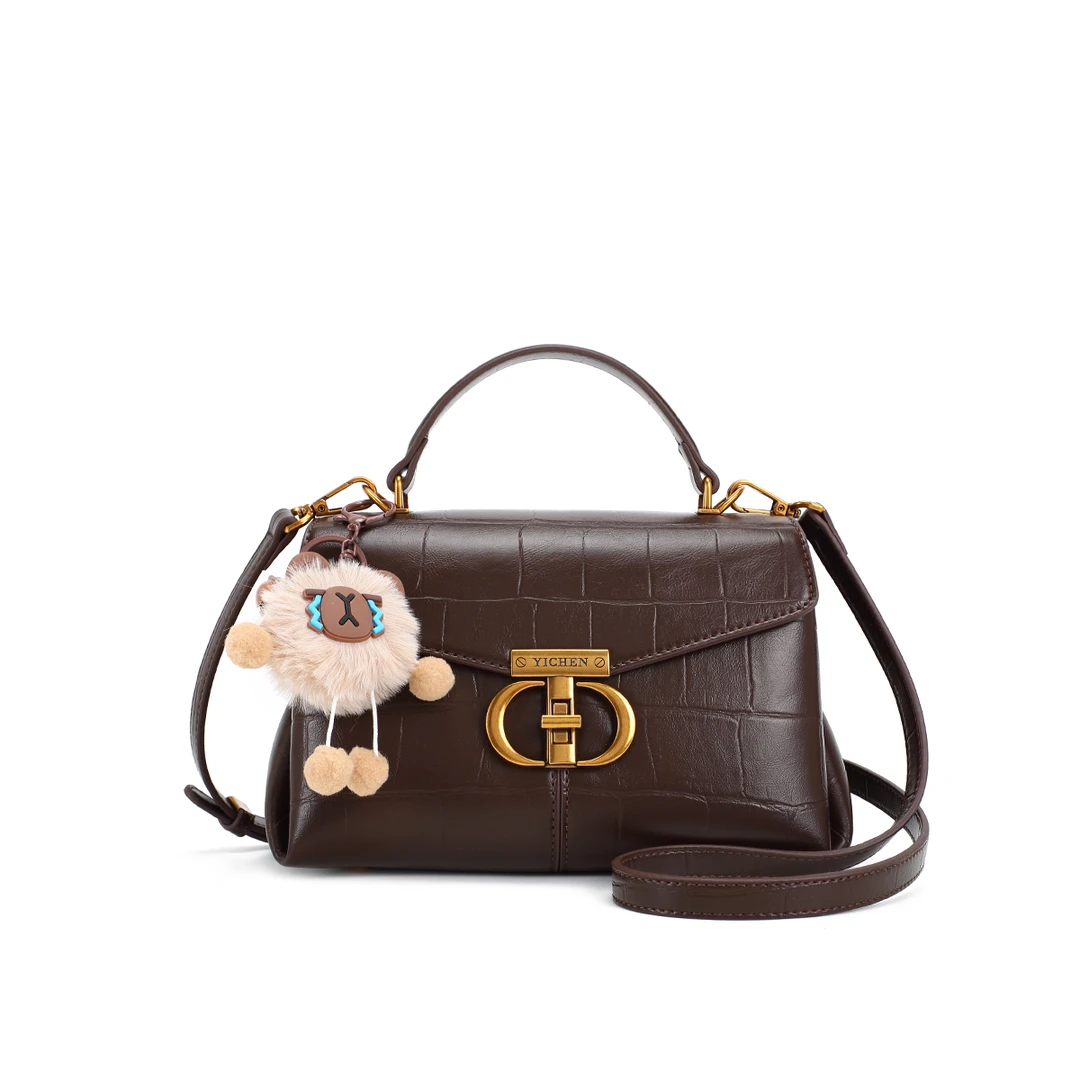 YICHEN优质女士单肩包石头纹时尚百搭小方包斜挎包24365（赠挂件）