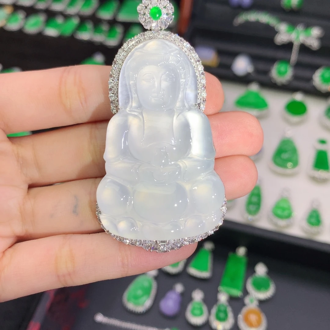 翡翠18K金镶嵌吊坠(不含链)