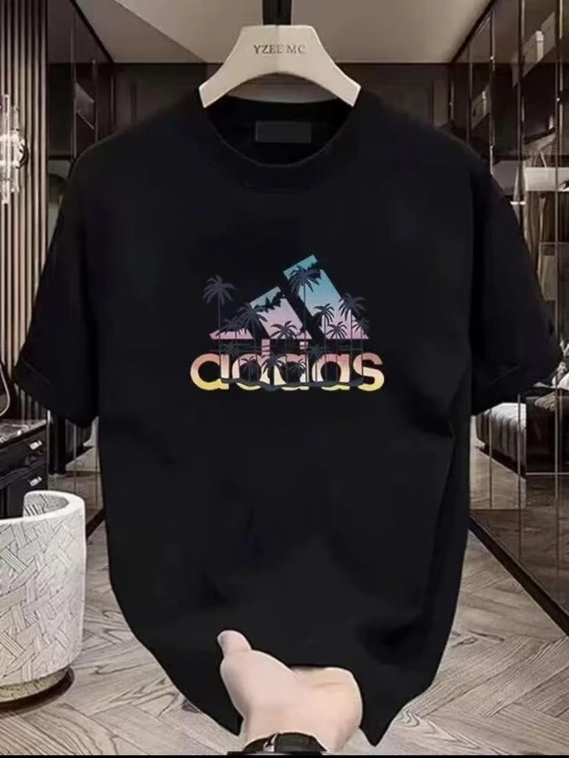 220g棉夏季圆领宽松短袖男女同款情侣装百搭时尚运动简约潮流-D42