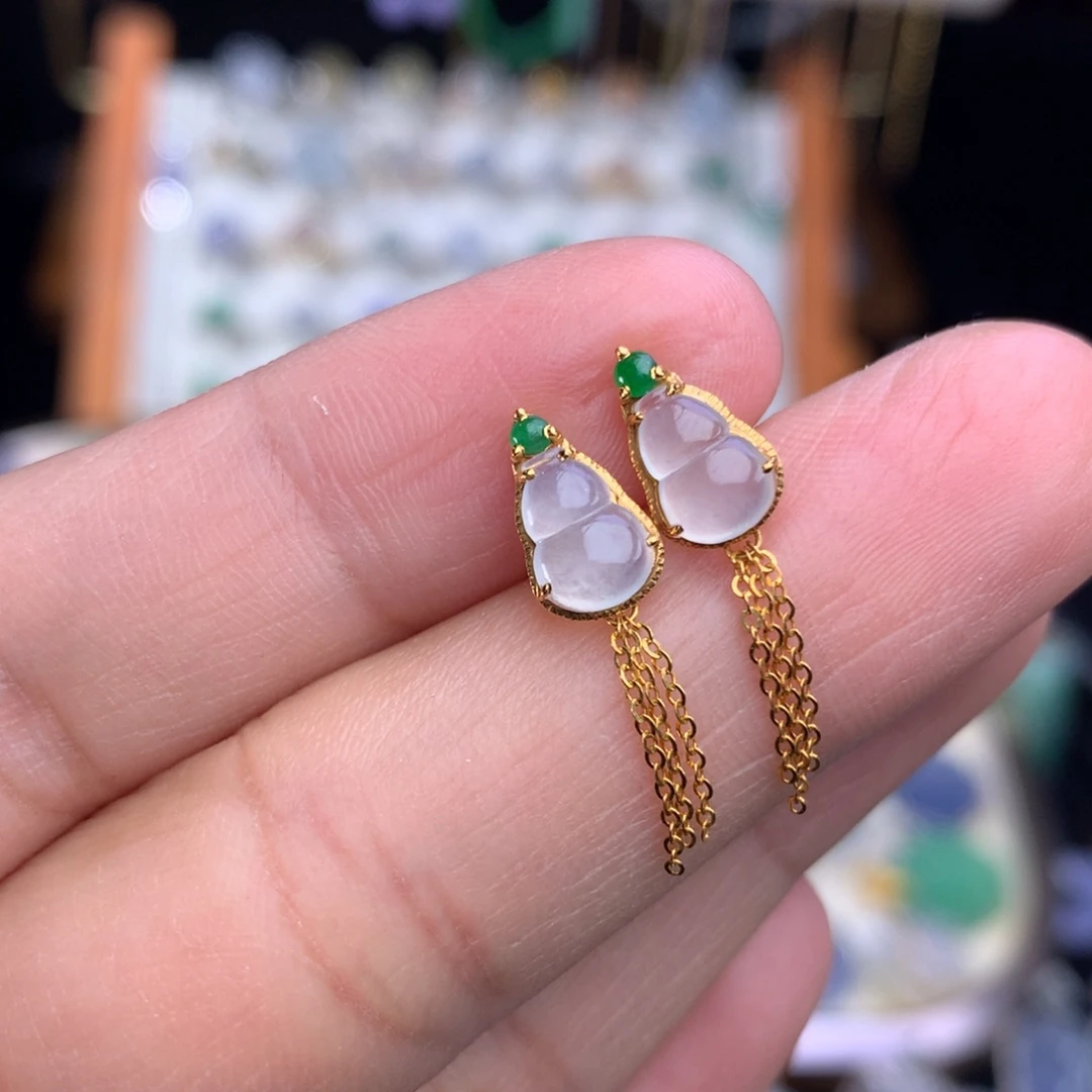 翡翠耳饰18K金镶嵌葫芦耳坠