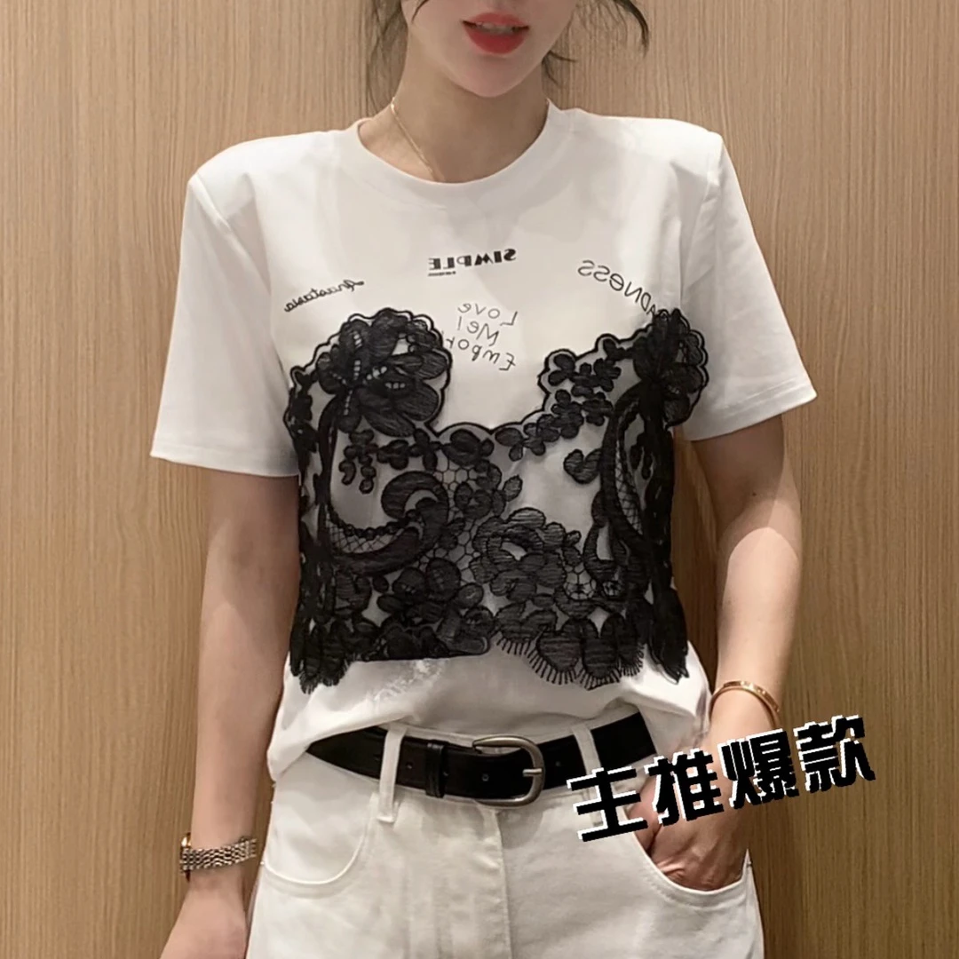 【玫瑰缘】欧货OG百搭潮流气质夏季淑女时尚网红休闲淑女风蕾丝短袖