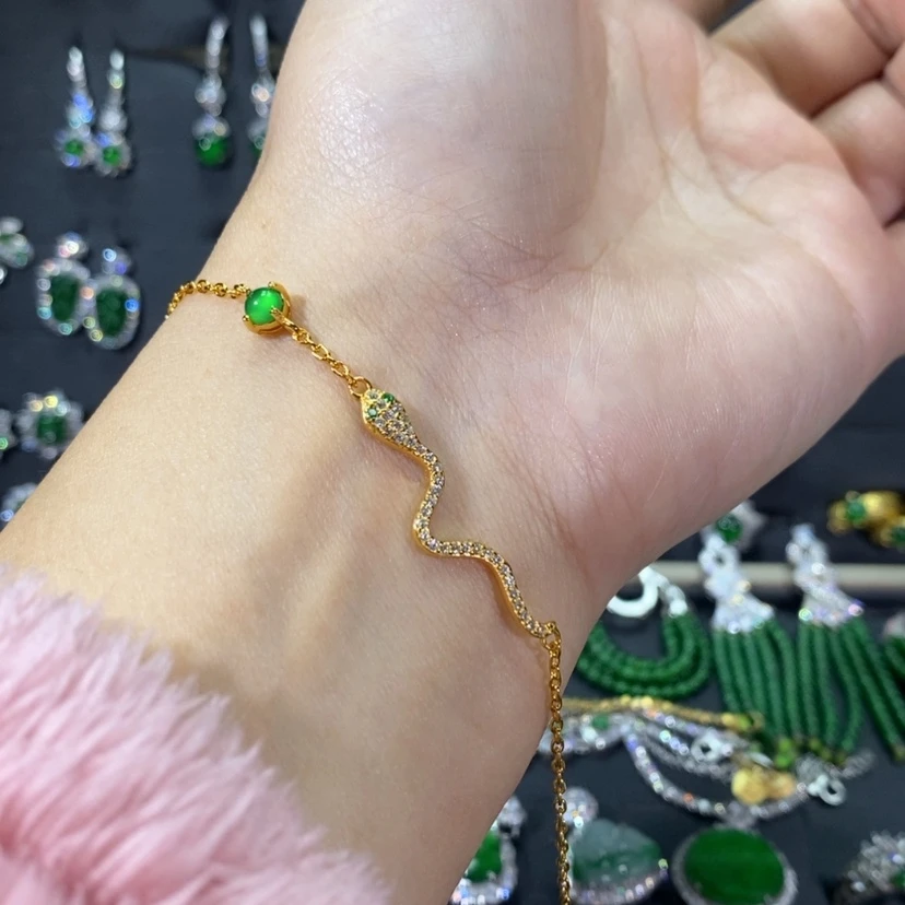 【闪购商品】翡翠手链银S925镀金镶嵌