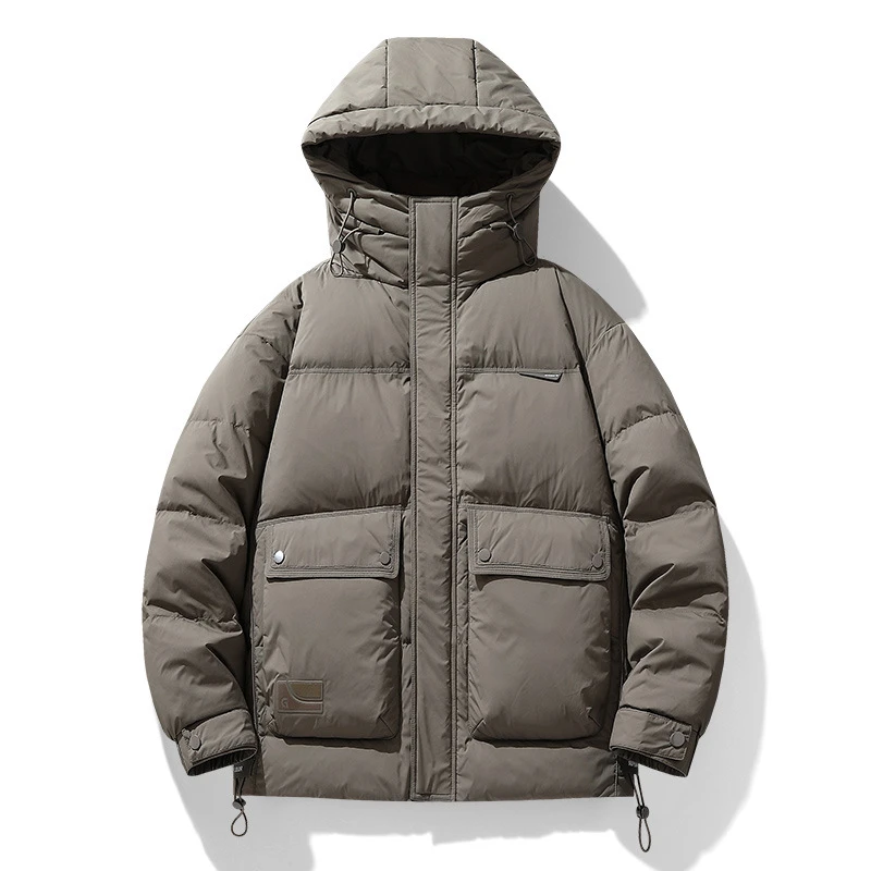 骆驼休闲经典连帽厚款羽绒服男士冬季连帽加厚短款新款青年潮牌白