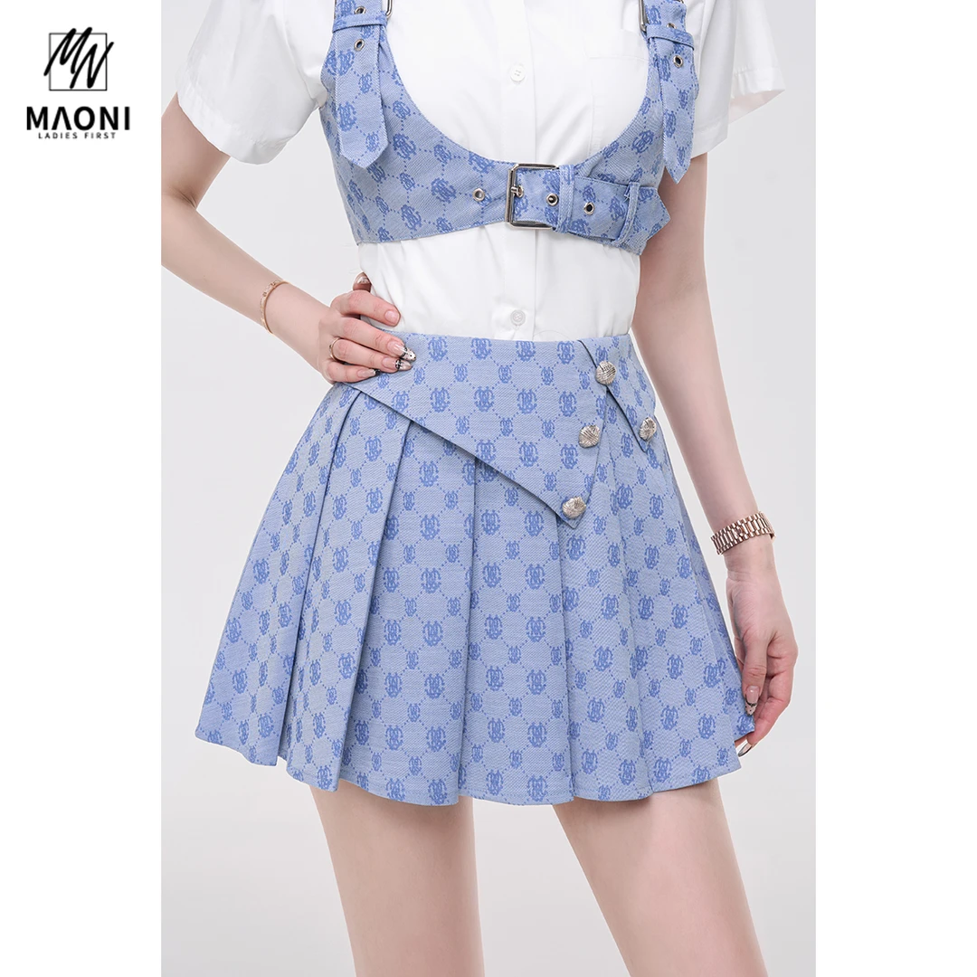 毛妮Peshe【伊彩流光】印花百褶裙高腰甜美显瘦半身短裤裙女L1310