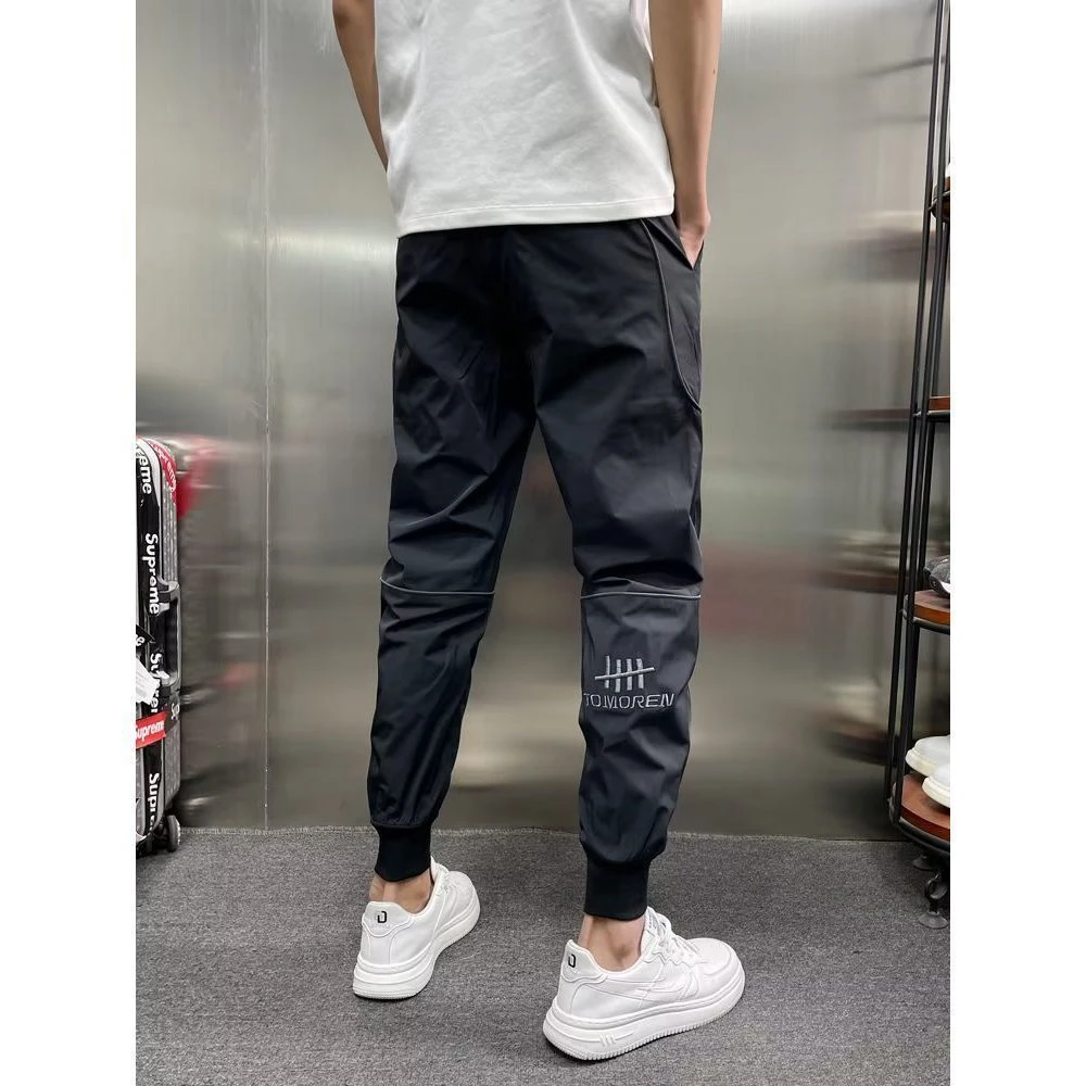 春夏季潮牌刺绣工装长裤宽松休闲裤修身小脚裤薄款潮流哈伦裤子