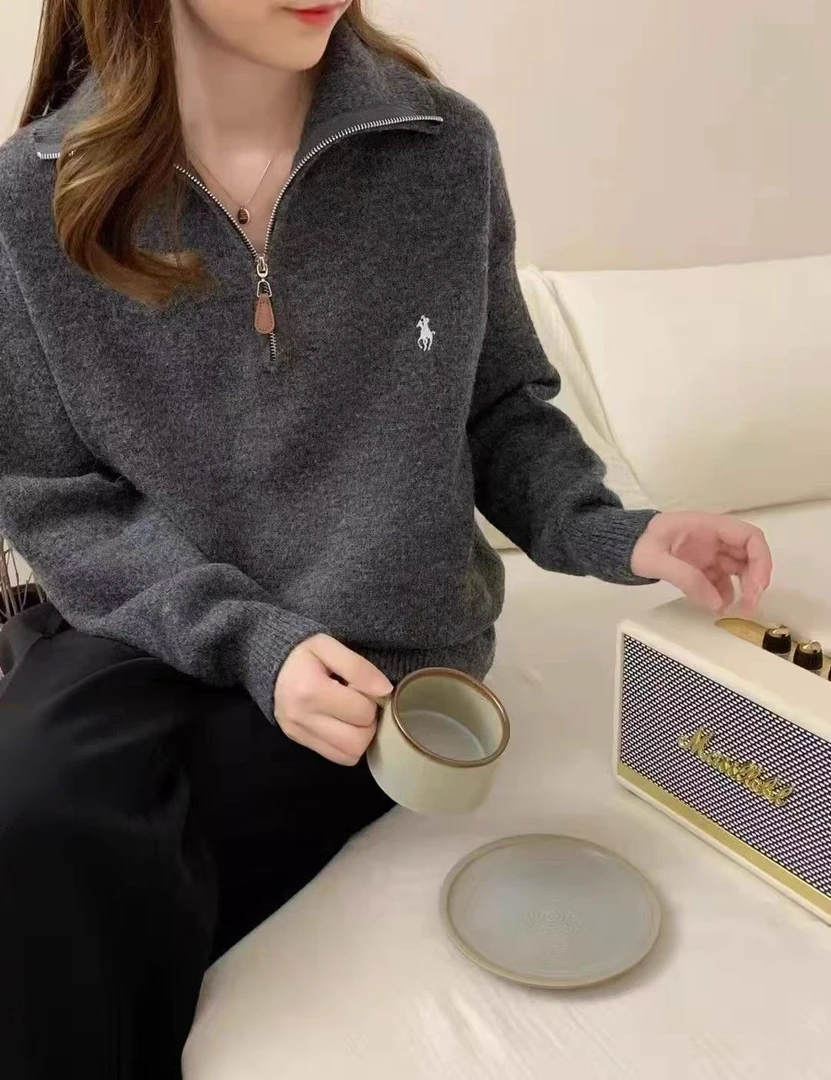 半拉链高级感套头毛衣2025秋冬新款设计感纯色慵懒风上衣女5218