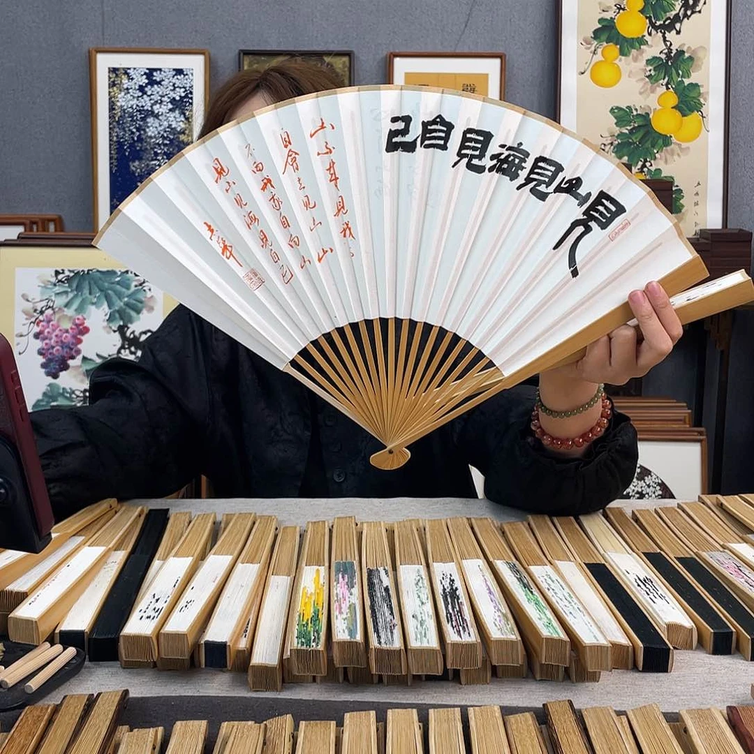 国画95寸玉竹-纯手绘-文玩扇骨（默认粘好）见山