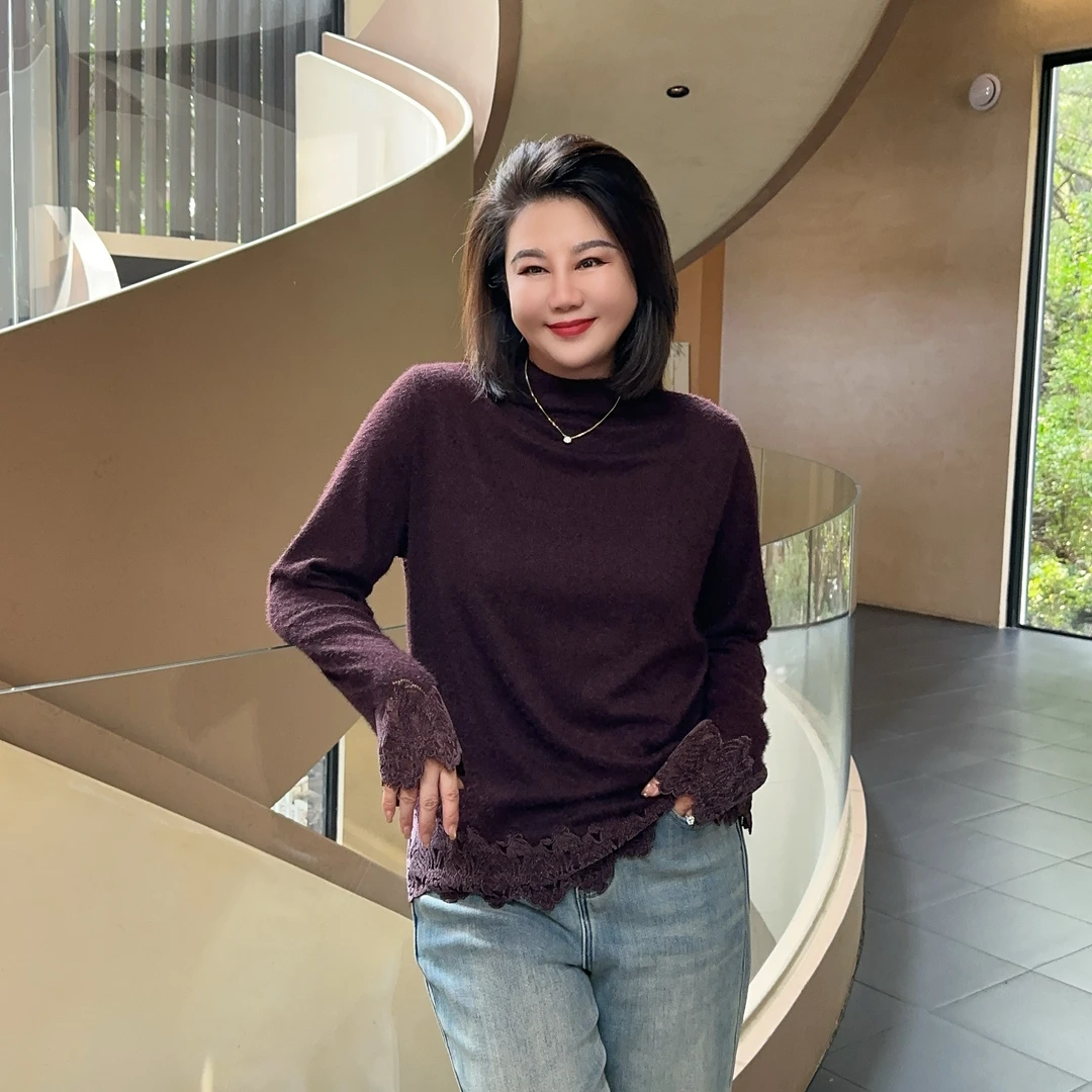 微胖女装【简爱日记】磨毛蕾丝边直上领打底新款T恤内搭长袖20877