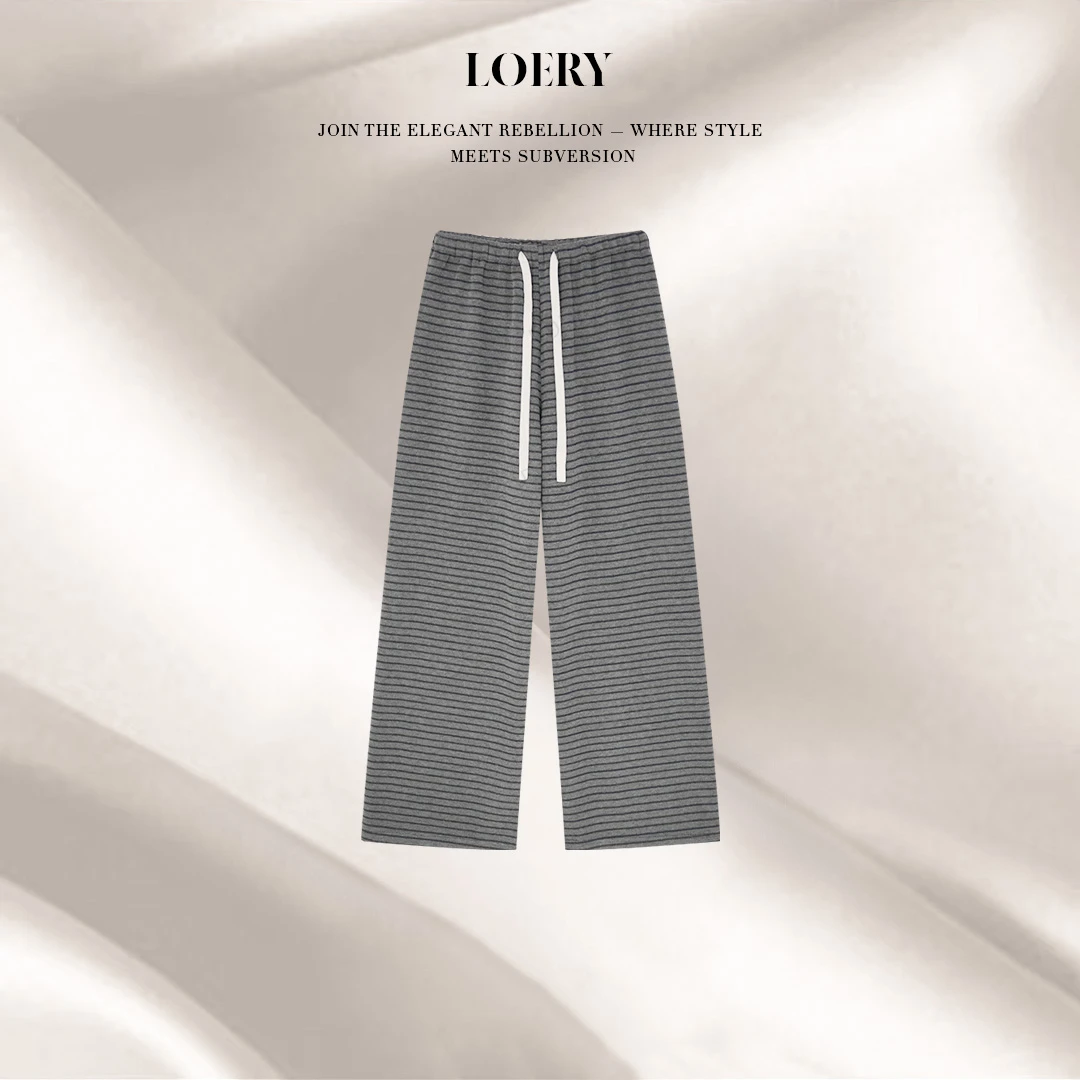 LOERY【旋律裤编号155】毛圈条纹优质人棉精纺松弛感阔腿裤 -11551