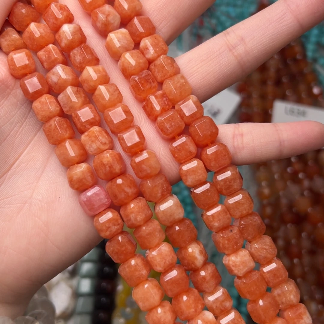 玛瑙/玉髓合金珠宝半成品L635。8.5mm天然红东陵钻切方糖一条