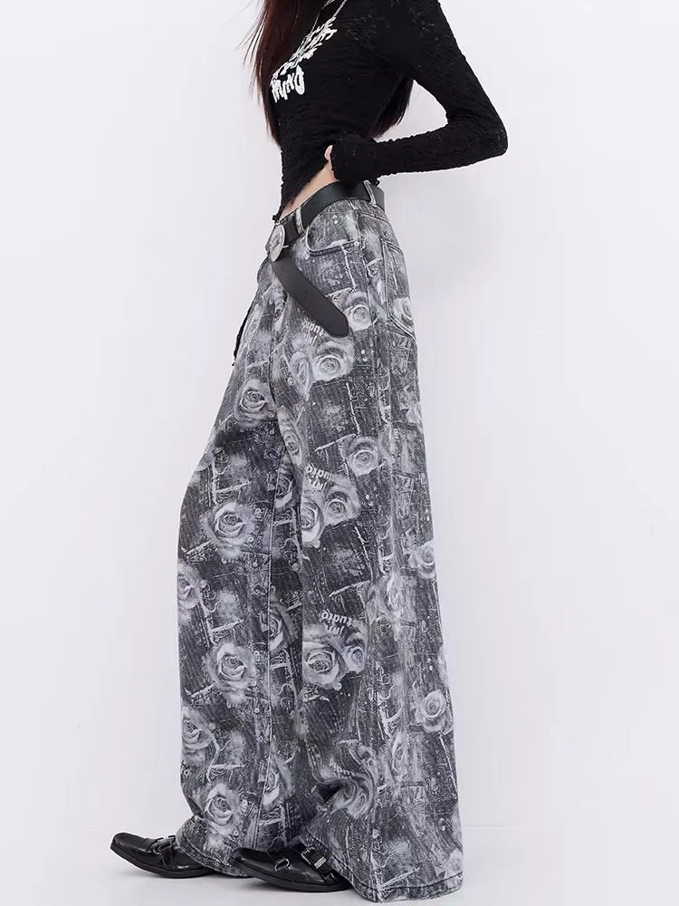 烫砖深蓝色阔腿牛仔裤百搭日常女装高腰显瘦显腿长窄版直筒拖地裤