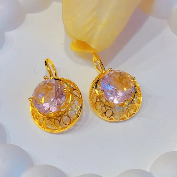 铜合金亚克力耳饰 金色民族风耳环文艺气质耳坠气彩色百搭轻奢