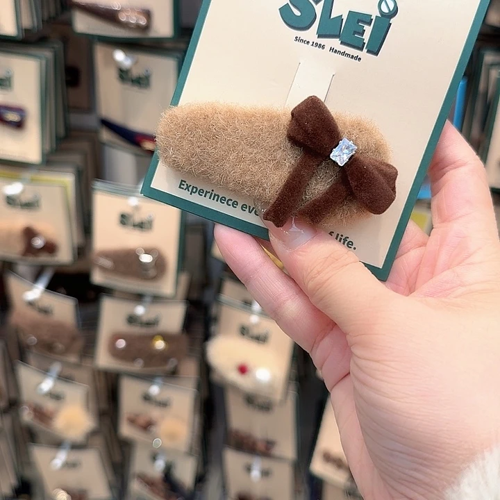 布艺非金属棕色蝴蝶结毛毛掰掰夹12