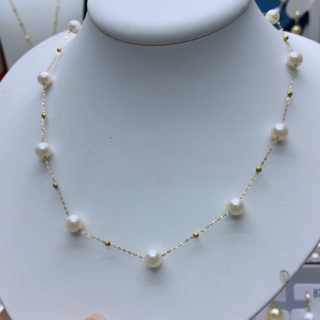 淡水珍珠18K金镶嵌项链7-8