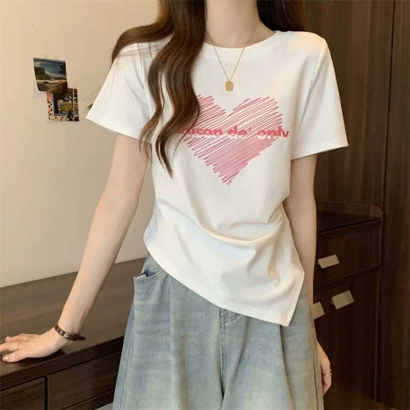 WF03# 时尚爱心不规则正肩T恤