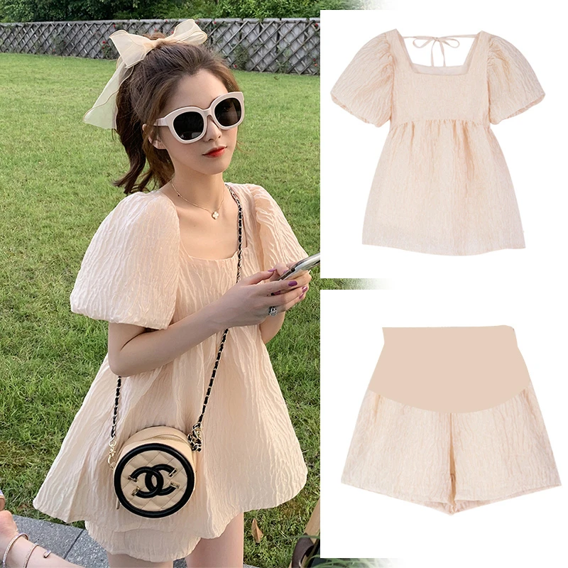 孕妇装夏装套装时尚韩版网红款宽松短袖上衣托腹短裤夏季两件套薄