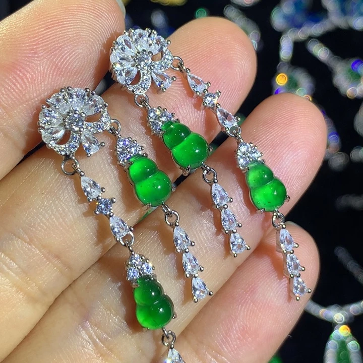 翡翠银S925镶嵌耳饰2、