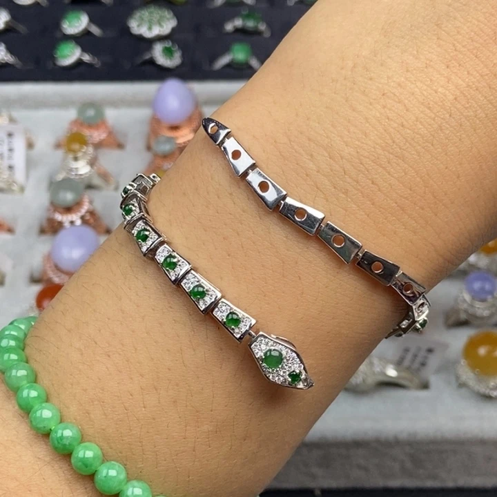 翡翠手链银S925镶嵌手链