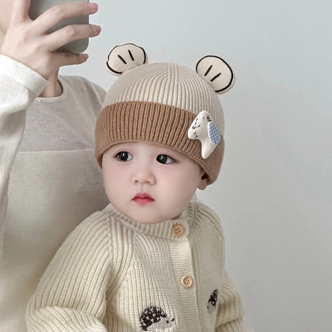 宝宝帽子秋冬季男女童卡通毛线帽针织保暖加厚防风婴幼儿套头帽萌