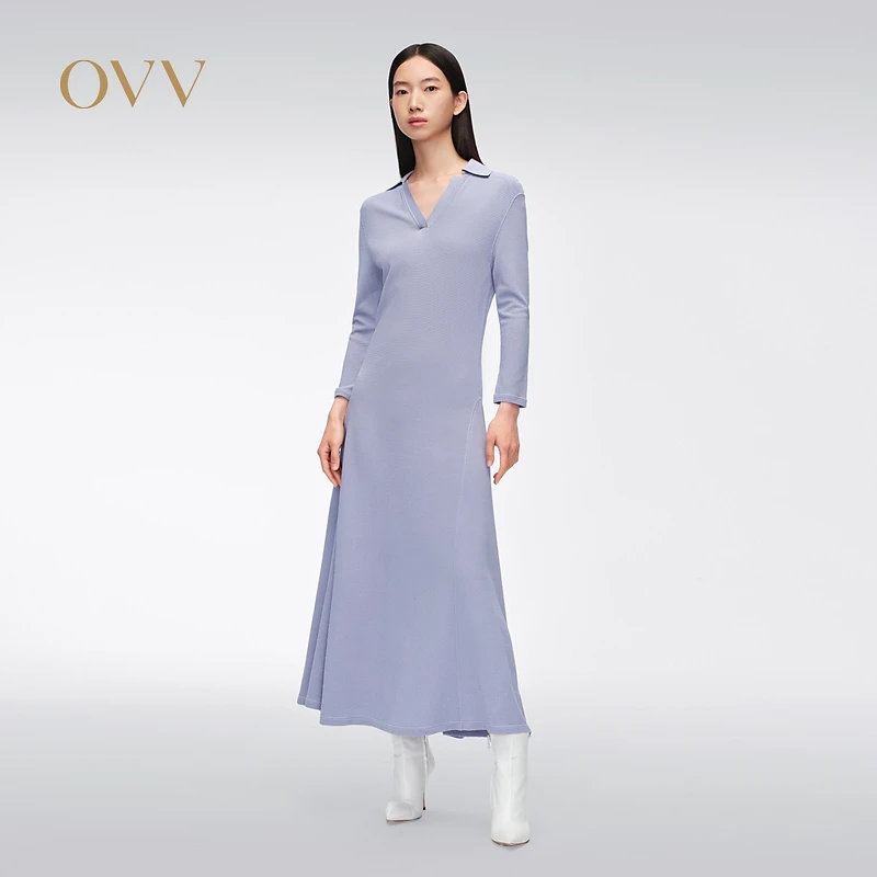 【艾钱钱专属】OVV春夏新女装法式长袖A字针织连衣裙GQLCJ14002A