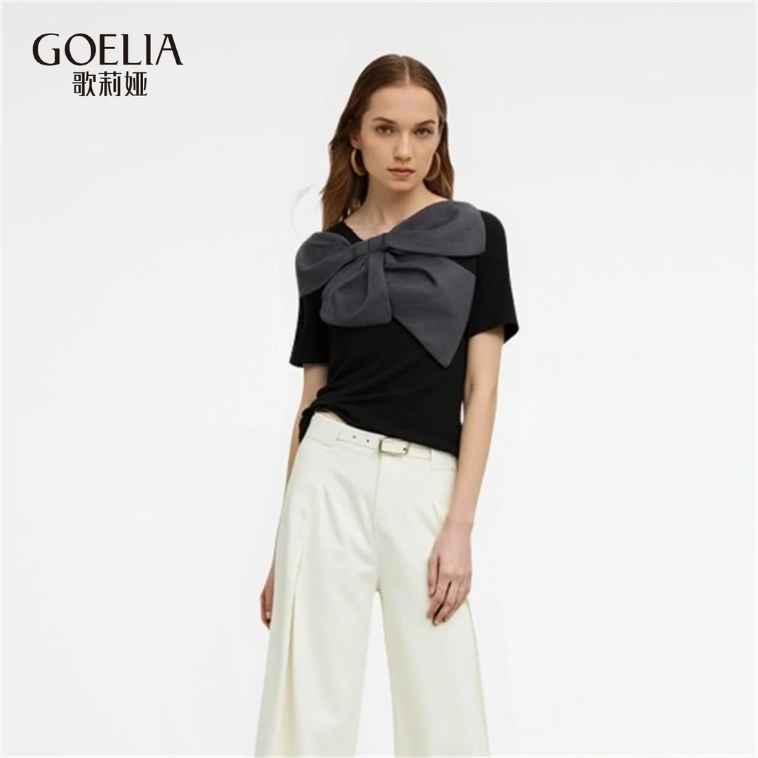 歌莉娅 夏季新品  蝴蝶结短袖针织衫  1E6R5G010