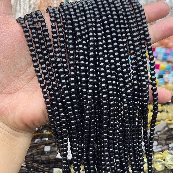 玛瑙/玉髓未镶嵌珠宝半成品2条4mm黑玛瑙