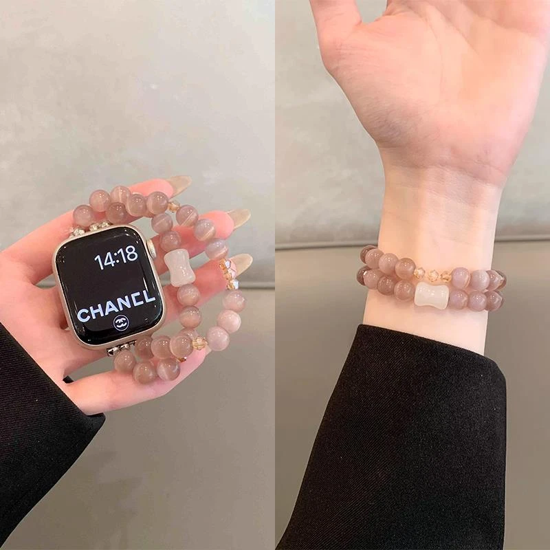 适用苹果手表 S10表带猫眼石紫水晶链透气腕带AppleWatchS9876543