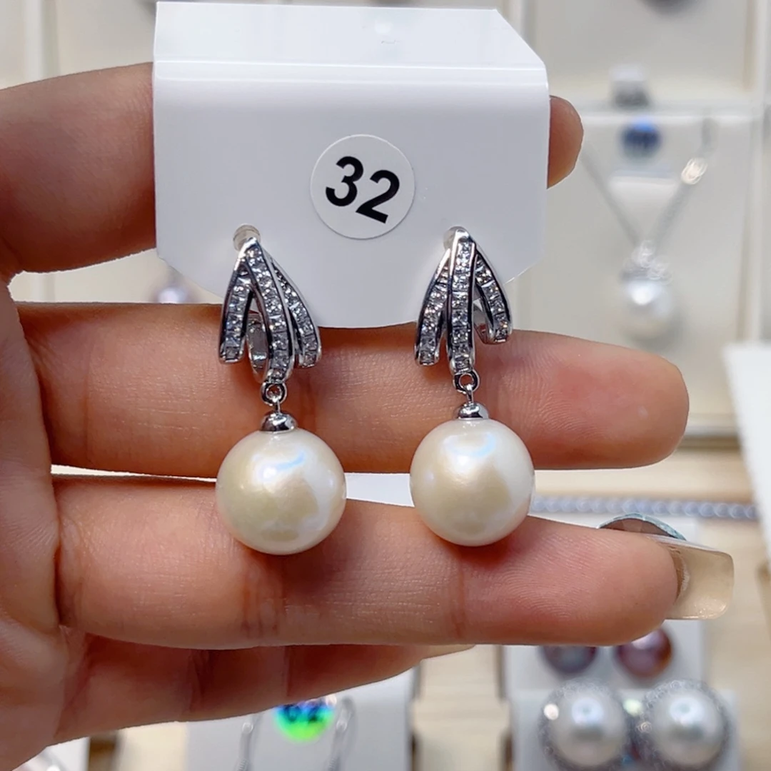 耳饰银S925镶嵌淡水珍珠