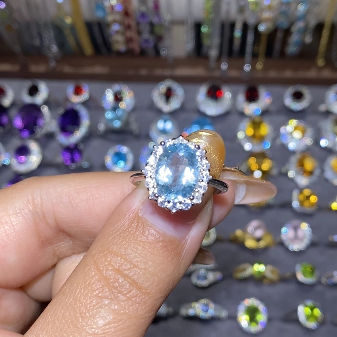 海蓝宝石戒指银S925镶嵌