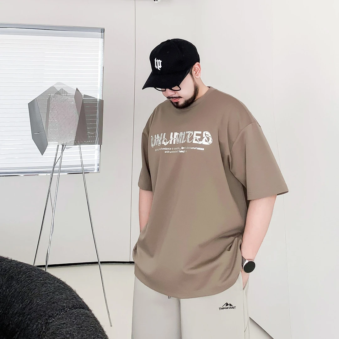 潮牌大码男装2025夏季上新重磅圆领印花百搭短袖T恤