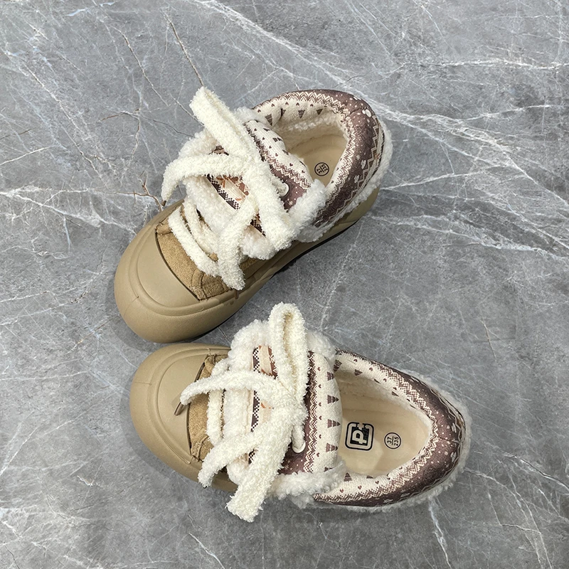 卡其保暖二棉鞋女冬季厚底板鞋2025新款流行高帮两穿加绒面包鞋子