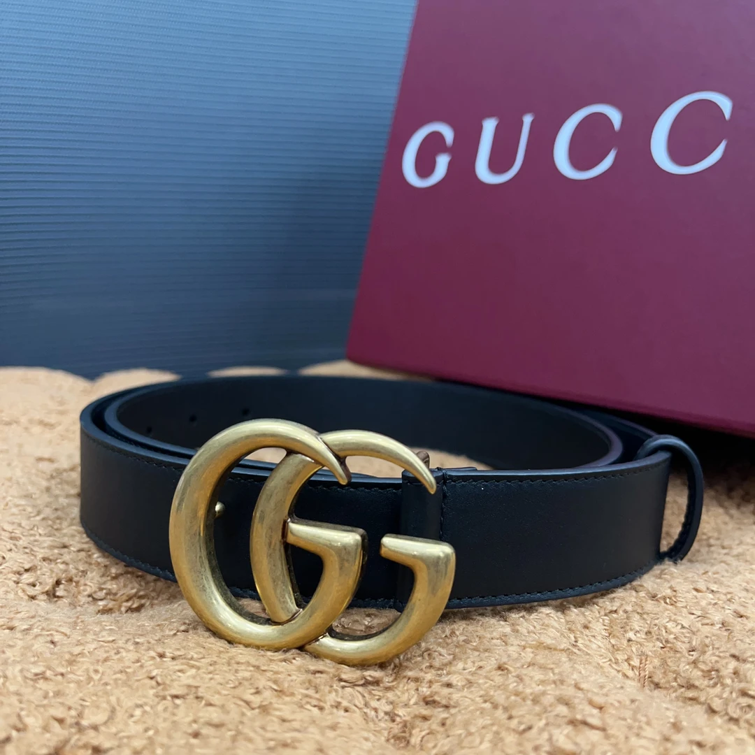 未使用 GUCCI/古驰 男士双G做旧金扣腰带皮带414516带盒子