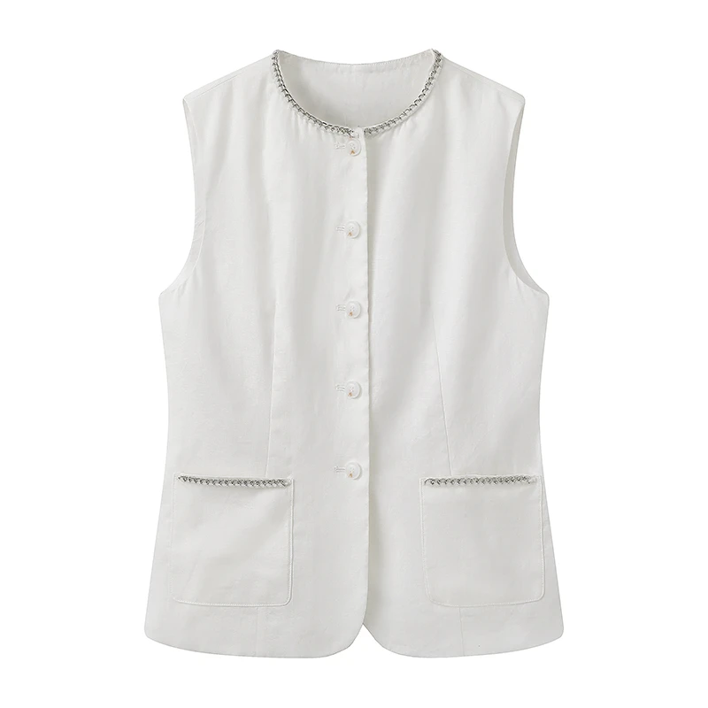 艾家商场同款女装2025夏新款时尚百搭宽松复古中国风背心马甲1576