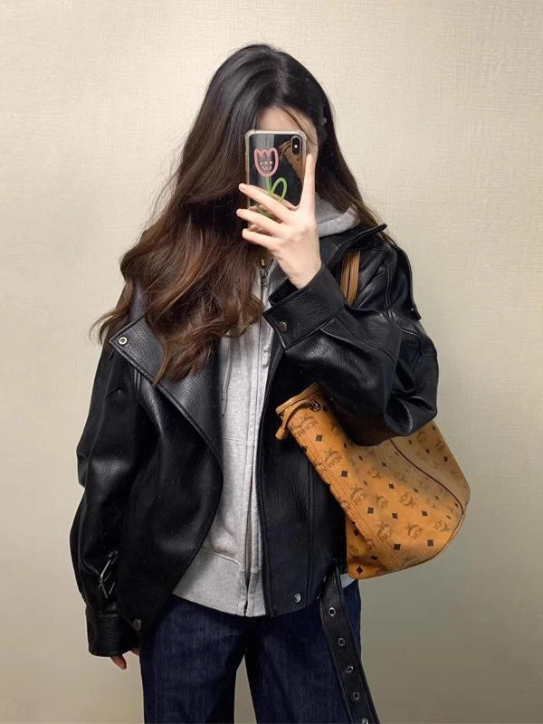 黑色皮衣外套女2025春秋新款酷飒风小个子爆款机车气质复古高级感