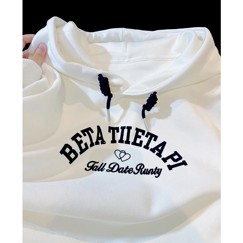 港风字母印花时髦连帽衫秋冬新百搭学院风减龄简约chic慵懒卫衣女