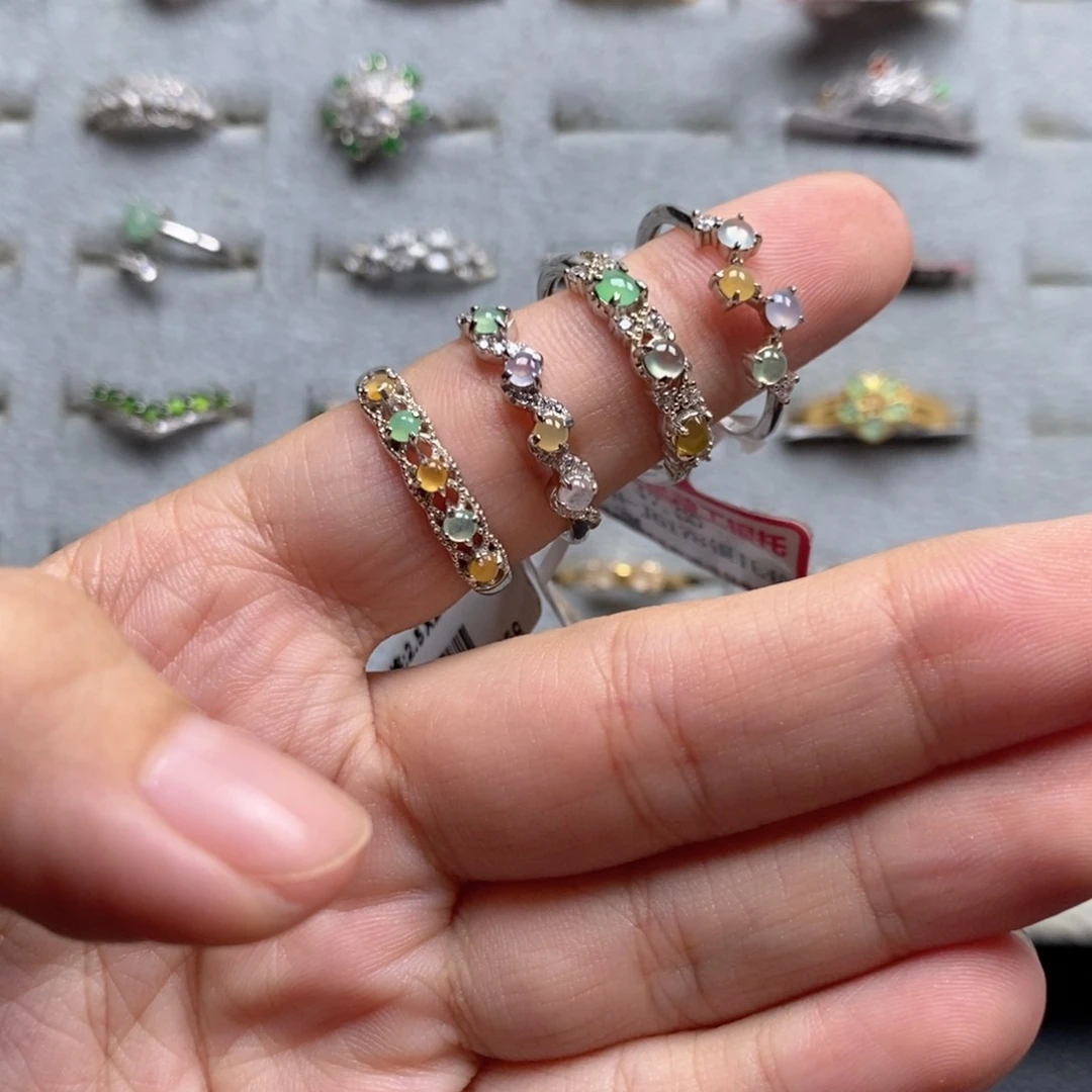 翡翠戒指银S925镶嵌糖**麻戒指