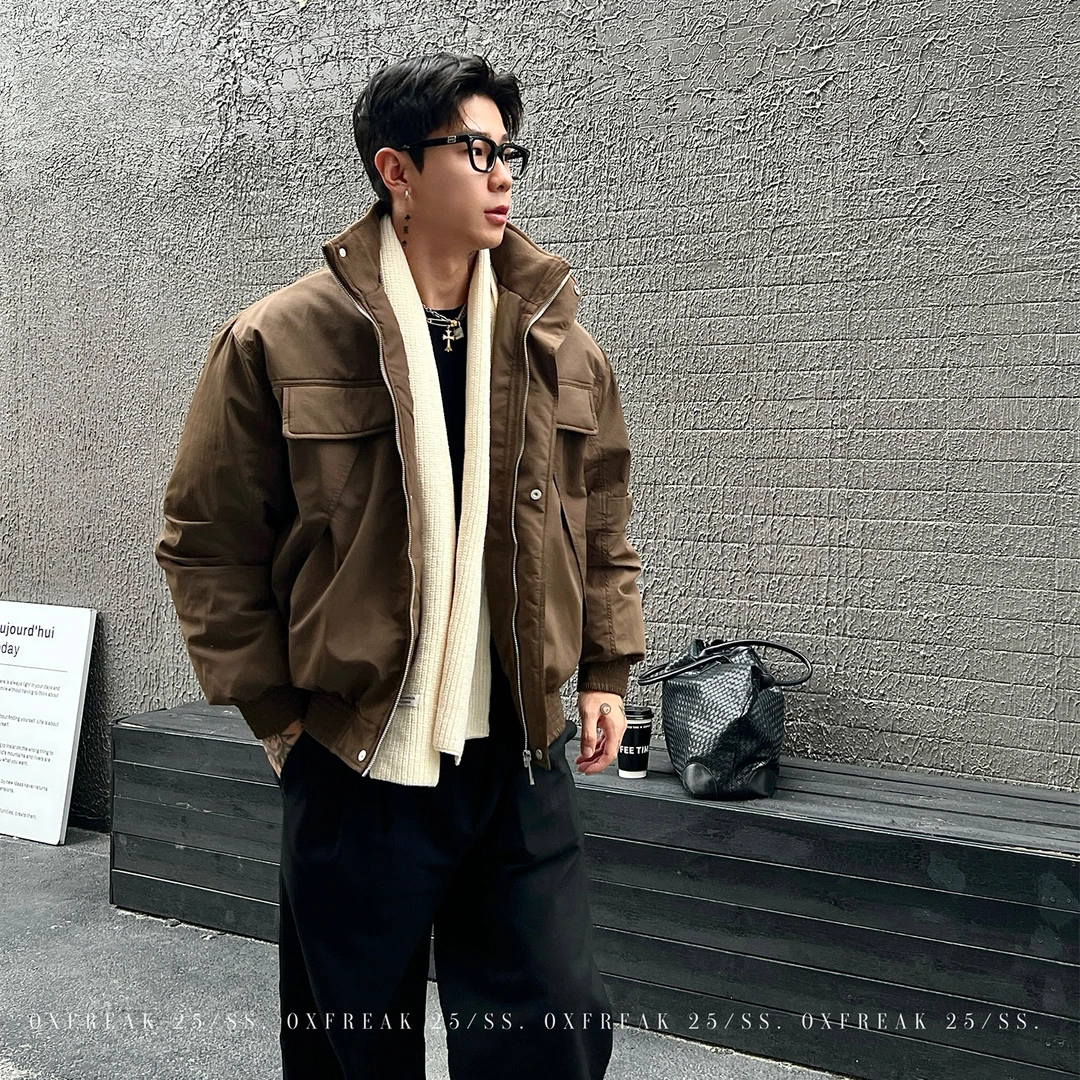 OXFREAK「解构活页设计」90白鸭绒工装羽绒服男短款宽松飞行外套