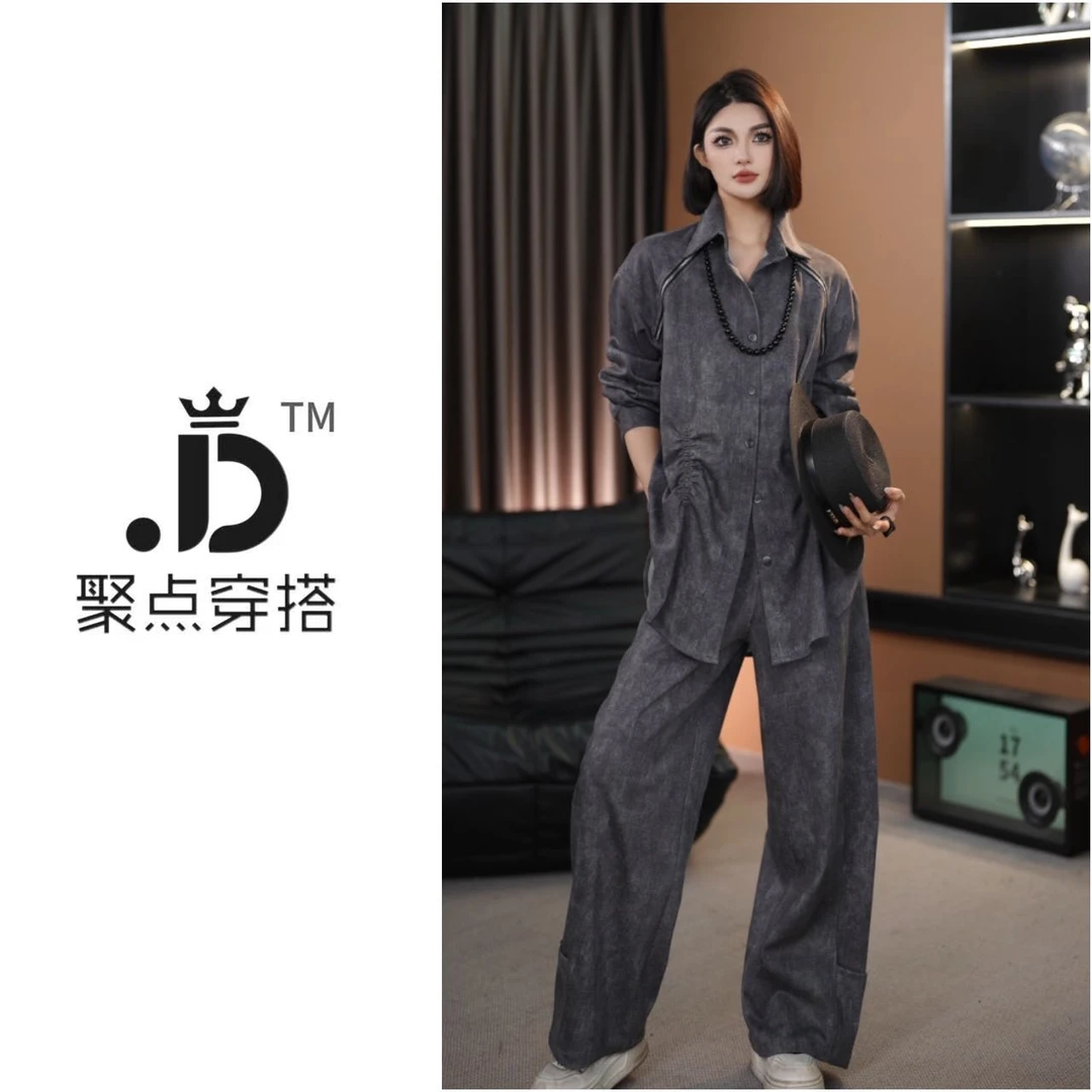 JUDIAN-【霞染云裳】早春褶皱设计感收腰复古气质两件套8jd623377