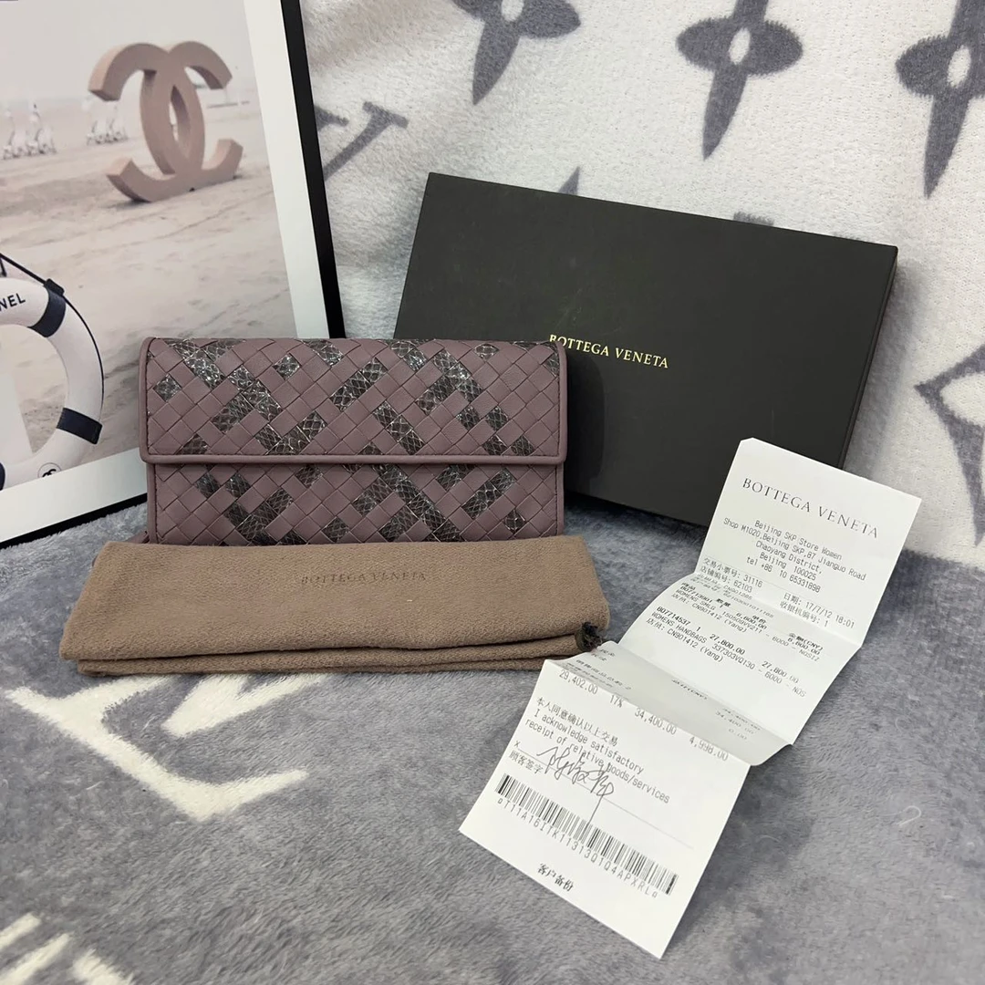 95新 BOTTEGA VENETA/葆蝶家 bv编织长款翻盖钱包cj6157