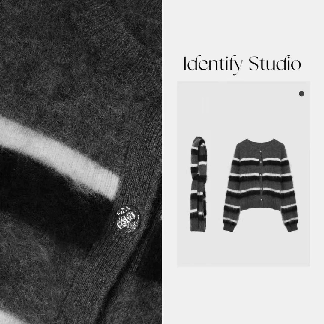 IDENTIFY秋季新款休闲百搭条纹拉毛毛衣上衣25AWG91401